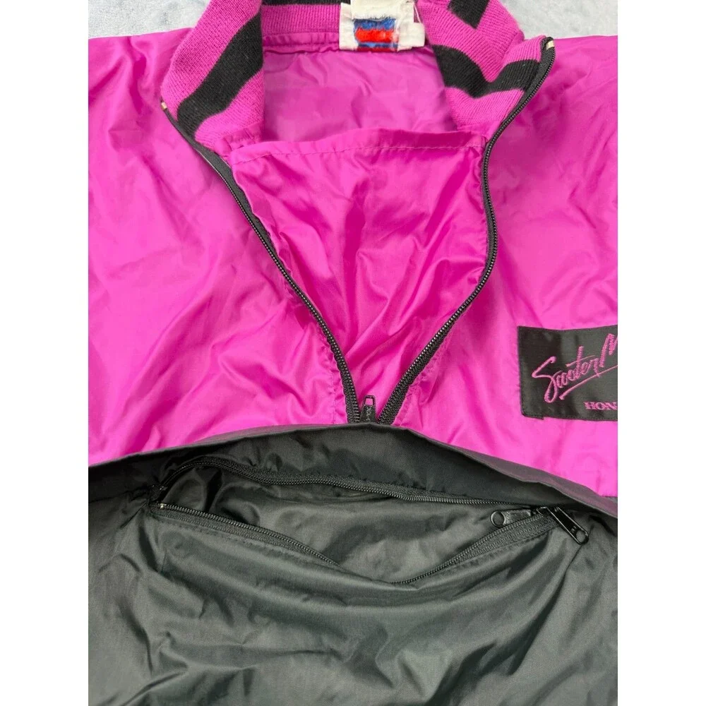 Vintage Hondaline Scooter Mania Honda Windbreaker Pink Black L Quarter Zip